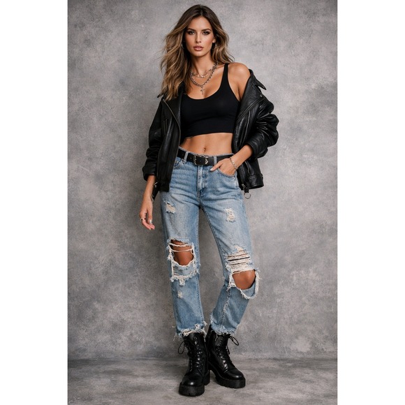 pistola Denim - Pistola Distressed Jeans Womens 24 Light Wash Y2K Streetwear Grunge Ripped